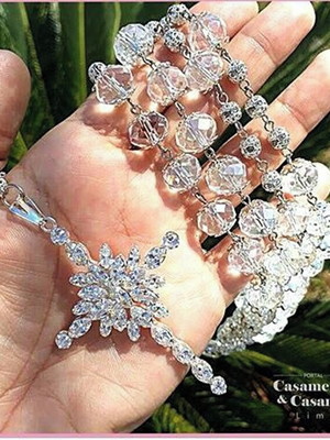 Terço noiva de cristal e zirconia