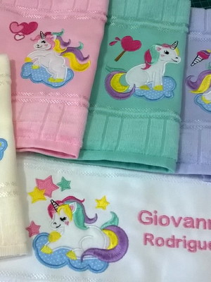 Toalha escolar bordada velour 5 pecas