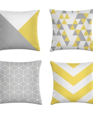 Kit 4 capas de almofadas cinza e amarelo