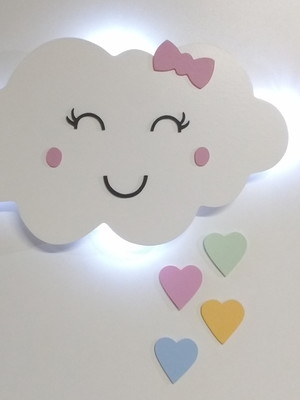 Nuvem com luz de led com coração quarto de bebe com olhinho