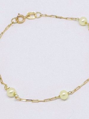 Pulseira infantil b ouro 15cm c/ perola