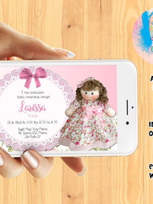 Convite digital - boneca de pano vários temas