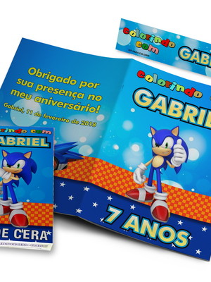 Kit colorir personalizado sonic revistinha e giz de cera