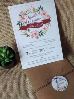 Convite para casamento floral marsala