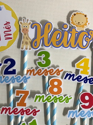 Kit completo mesversário bebê com topos de bolo e adesivos