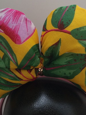 Tiara laço chita tropical dupla face