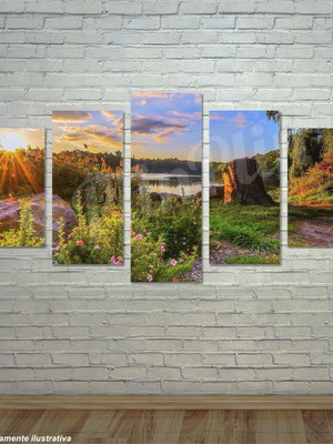 Quadro lago com flores tela canvas assimétrico pg02c5p