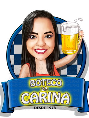 Caricatura lindo rosto aniversário boteco brindando cerveja