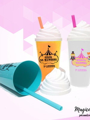 Copo shake com tampa chantilly tema circo