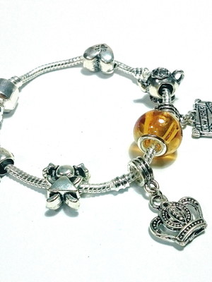 Pulseira estilo pandora 18 cm 7 berloques
