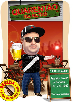 Linda caricatura aniversário boteco cerveja time torcedor