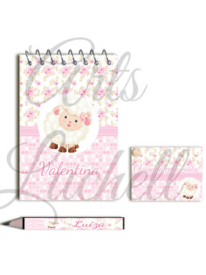 Bloquinho personalizado com lápis ovelhinha
