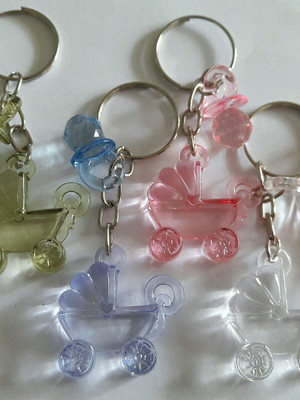25 chaveiro duplo carrinho de bebê com chupeta e tag