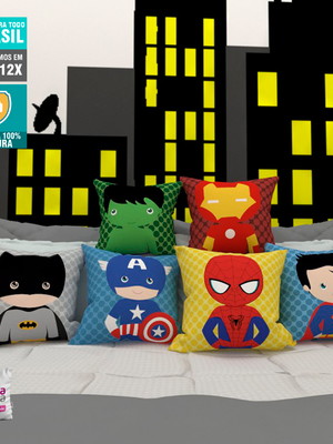Kit 6 almofadas super heróis baby infantil geeks/nerds 30x30
