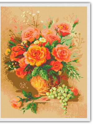 Rosas e uvas - gráfico ponto cruz