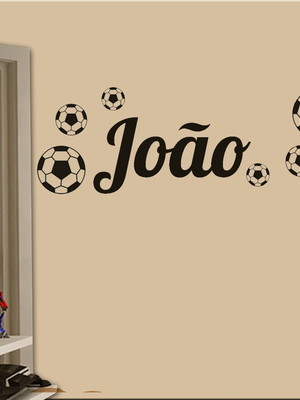 Adesivo de parede bolas de futebol com nome-m 118x42cm
