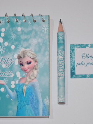 Bloquinho personalizado com lápis frozen