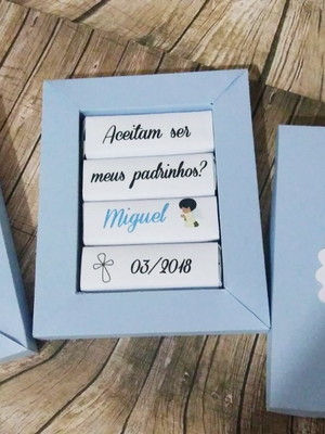 Caixa convite batizado 4 chocolates - anjinho azul