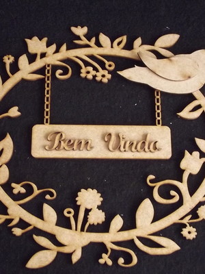 Placa oval flor/passaro