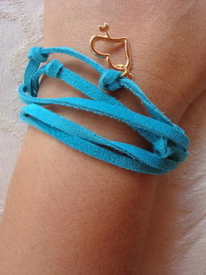 Pulseira couro aqua