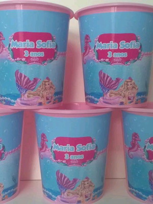 Balde barbie sereia com saquinho e fita