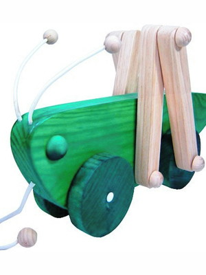 Grigrilo articulado de puxar - madeira - verde- bohney