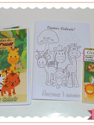 Mini livro colorir 10x14cm + giz de cera - safari