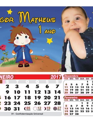 Imã de geladeira c/ calendário duplo 2025