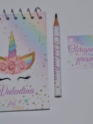 Bloquinho personalizado com lápis unicórnio