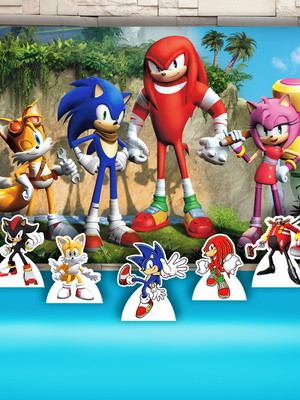 Kit decoração festa prata painel + display sonic e amigos