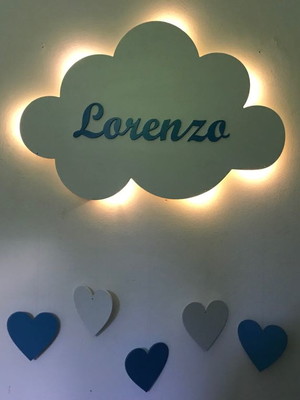 Nuvem com luz de led personalizada mdf quarto bebe