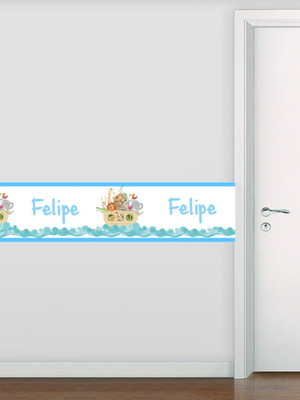 Adesivo parede faixa infantil arca de noé com nome- 100x15cm