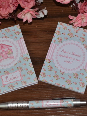 Bloquinho personalizado com caneta floral