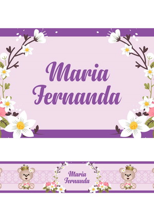Adesivo parede ursa princesa floral roxo nome- 100x15cm