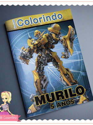 Kit livro de colorir + giz -transformers