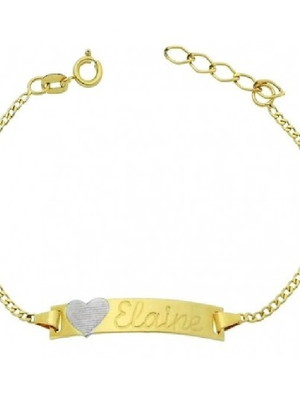 Pulseira infantil coração e nome personalizada banho a ouro