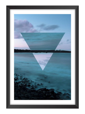 Quadro abstrato geométrico paisagem, moldura e vidro tam. a4