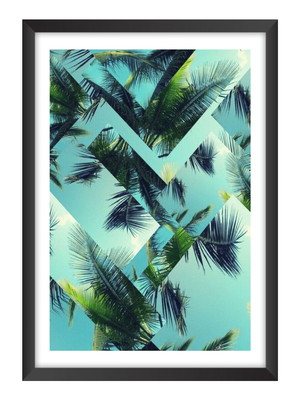 Quadro abstrato geométrico de folhagens, moldura e vidro