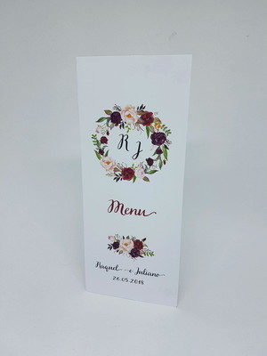 Menu de casamento (cardápio de mesa)