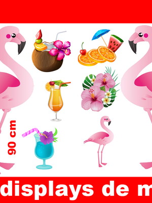 Totem flamingo festa tropical e displays de mesa