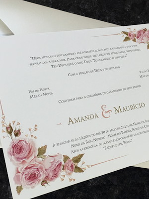 Convite casamento floral com envelope perolado branco