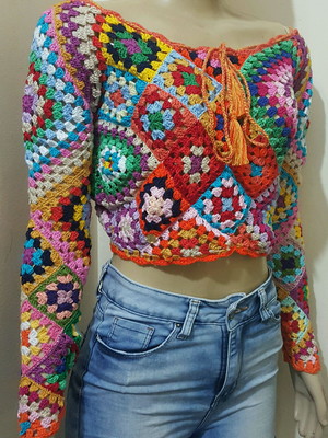 Blusa croche squares