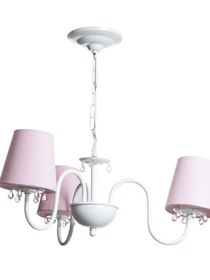 Lustre pendente 3 braços cúpulas rosa quarto bebê infantil