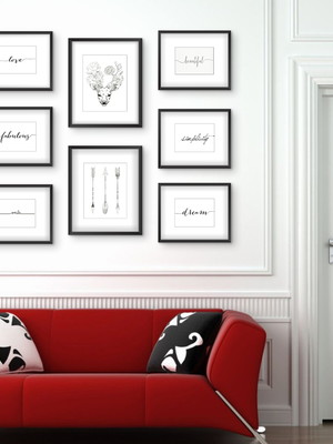Conjunto com 8 quadros minimalistas, moldura e vidro