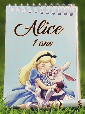 Bloquinho com mini lápis personalizado alice