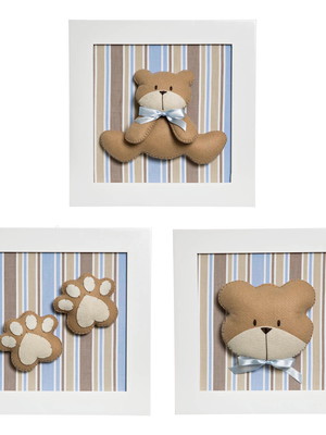 Trio quadrinhos decorados quarto bebê infantil urso ursinho