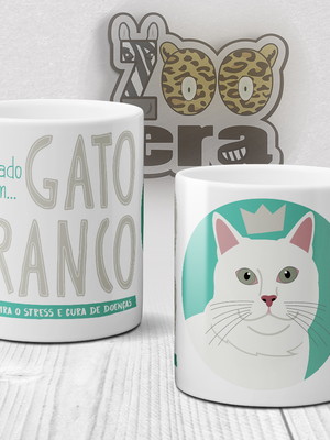 Gato branco - caneca de porcelana