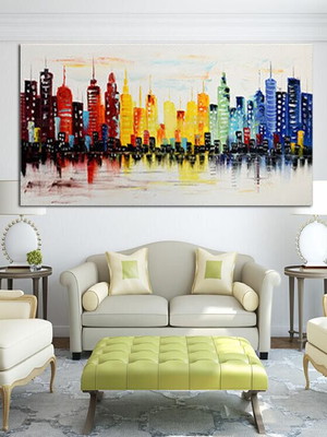 Pintura tela cidades arranha céus moderno 70x140cm