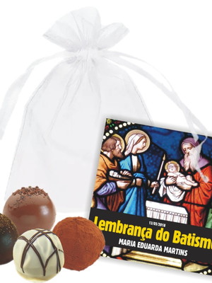 Batismo - saquinho de organza + mini cartão - mod.01