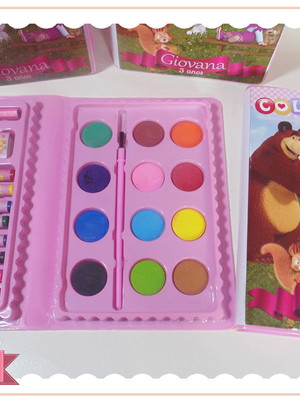 Estojo pintura 24 peças - menina e o urso